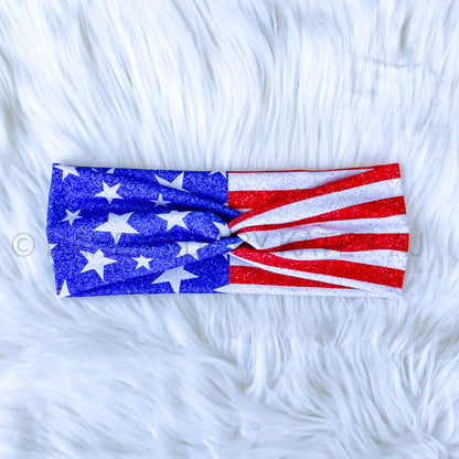 Stars & Stripes Glitter Twisted Headwrap