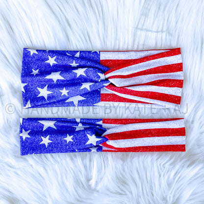 Stars & Stripes Glitter Twisted Headwrap